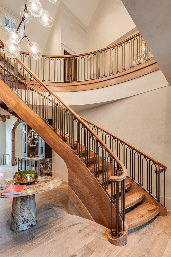 Custom residential staircase crafted for a mountain retreat in Cashiers, NC