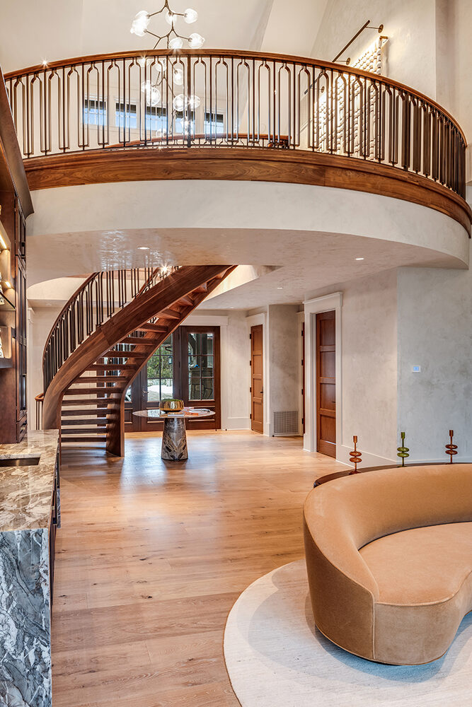 Hand-crafted custom staircase blending with its natural mountain surroundings